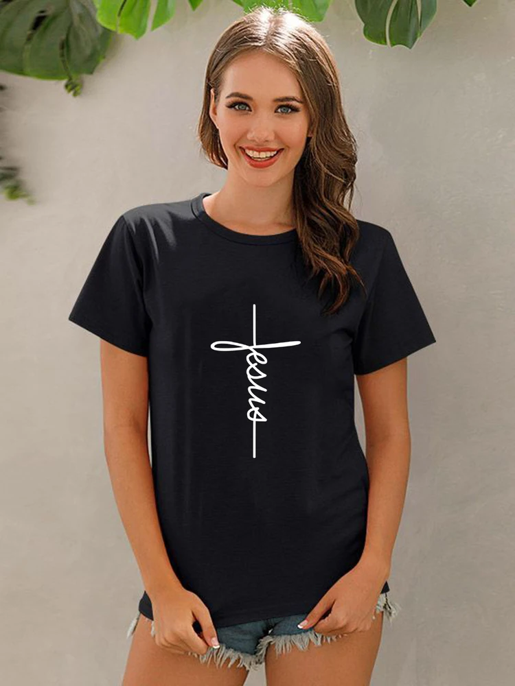 

Женская футболка с принтом Иисуса Креста, Повседневная футболка с надписью вера в стиле Харадзюку