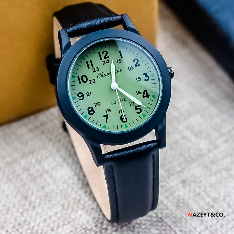 

Middle Student Watch Luminous Waterproof Leather Strap Easy Reading Japanese Quartz Movement PU Leather Strap 24H Display
