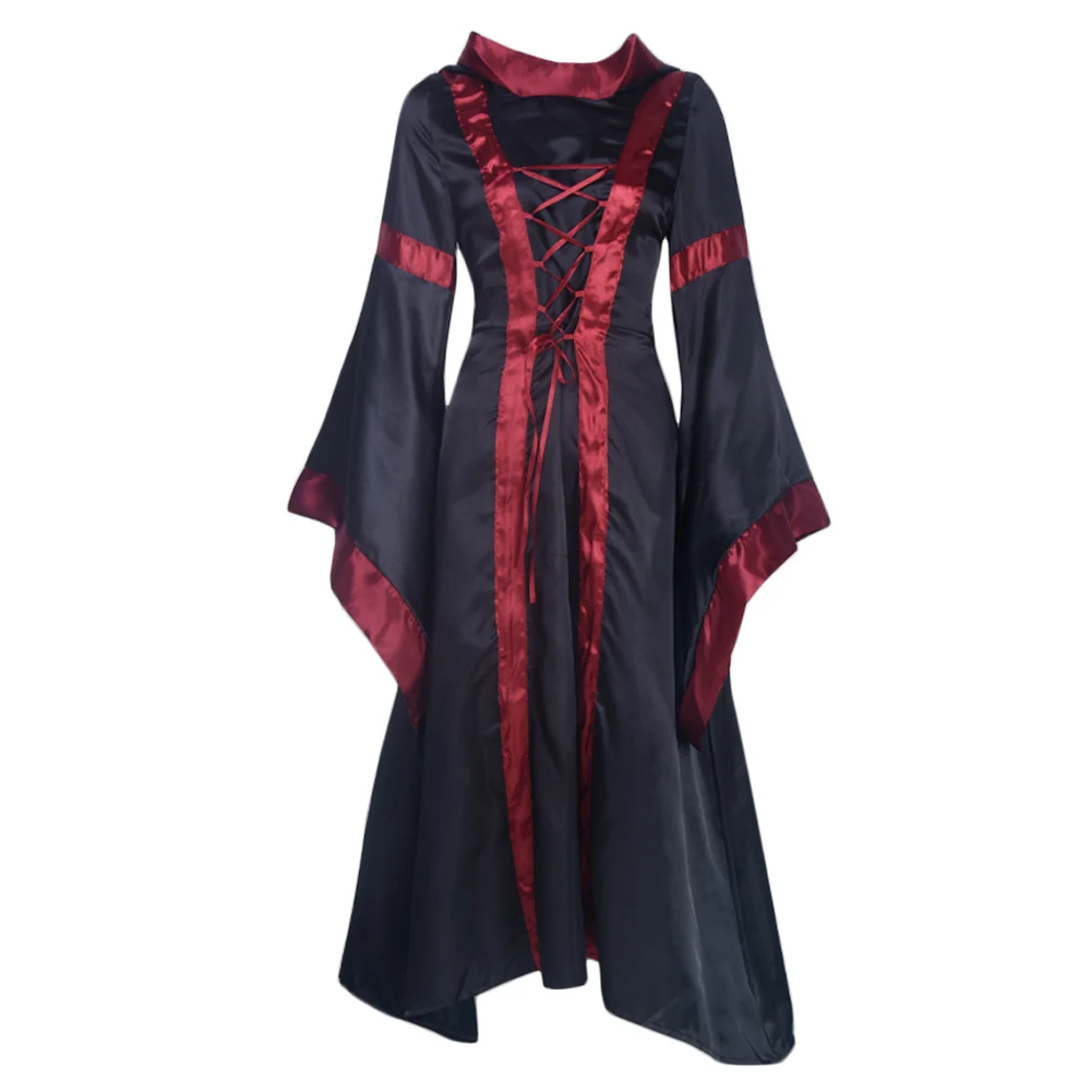 

Women Ball Gown Long Sleeve Cape Collar Vintage Halloween Costume Renaissance Wench Prom Witch Victorian Dress Cosplay Maxi
