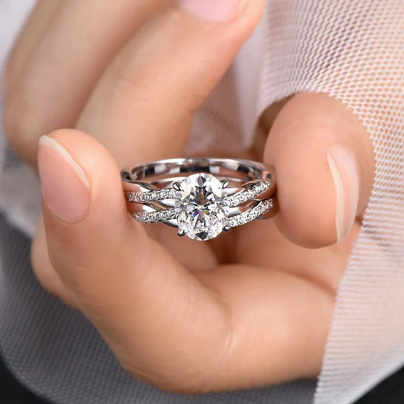 RAPRGOLD 2 0 карата овальное кольцо с муассанитом для женщин настоящее серебро S925