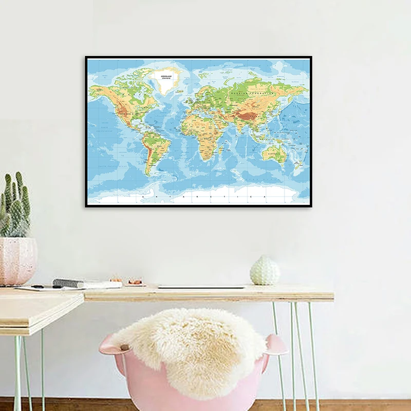 

The World Terrain Map 70*50cm Art Poster Wall Unframed Prints Modern Canvas Painting School Supplies Living Room Home Decor