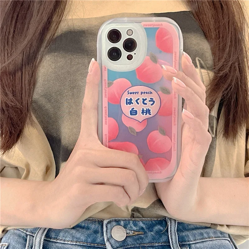 Luxury Laser Dream Pink Phone Case for IPhone 13 12 11 Pro Max XR XS Max 7 8 Plus X Peach Pattern Soft Tpu Back Cover Shell