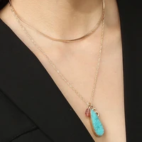 ornament simple style jewelry fashion edge blue europe and america cross border water drop pendant double layer necklace