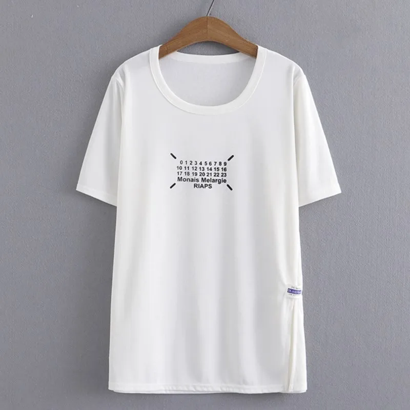 

Plus Size Basic T-Shirt Women 2023 Summer Digital Pattern Print O-Neck Tees Slit Label Short Sleeve Tops Oversized Curve Clothes