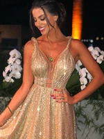 2022 gold sleeveless spaghetti straps prom dresses sexy sequins v neck off shoulder party gown elegant evening dress for women