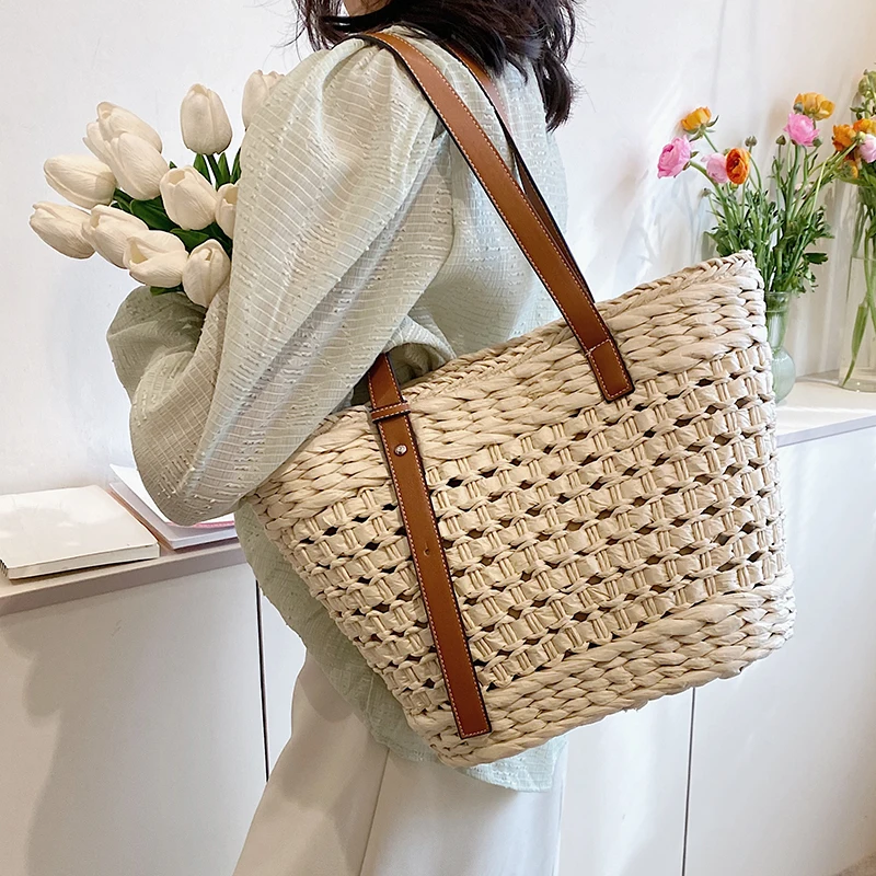 

High Quality Women Small Straw Handbags Fashion Ladies Beach Travel Shoulder Bags Casual Female Tote Messenger Bags for Women