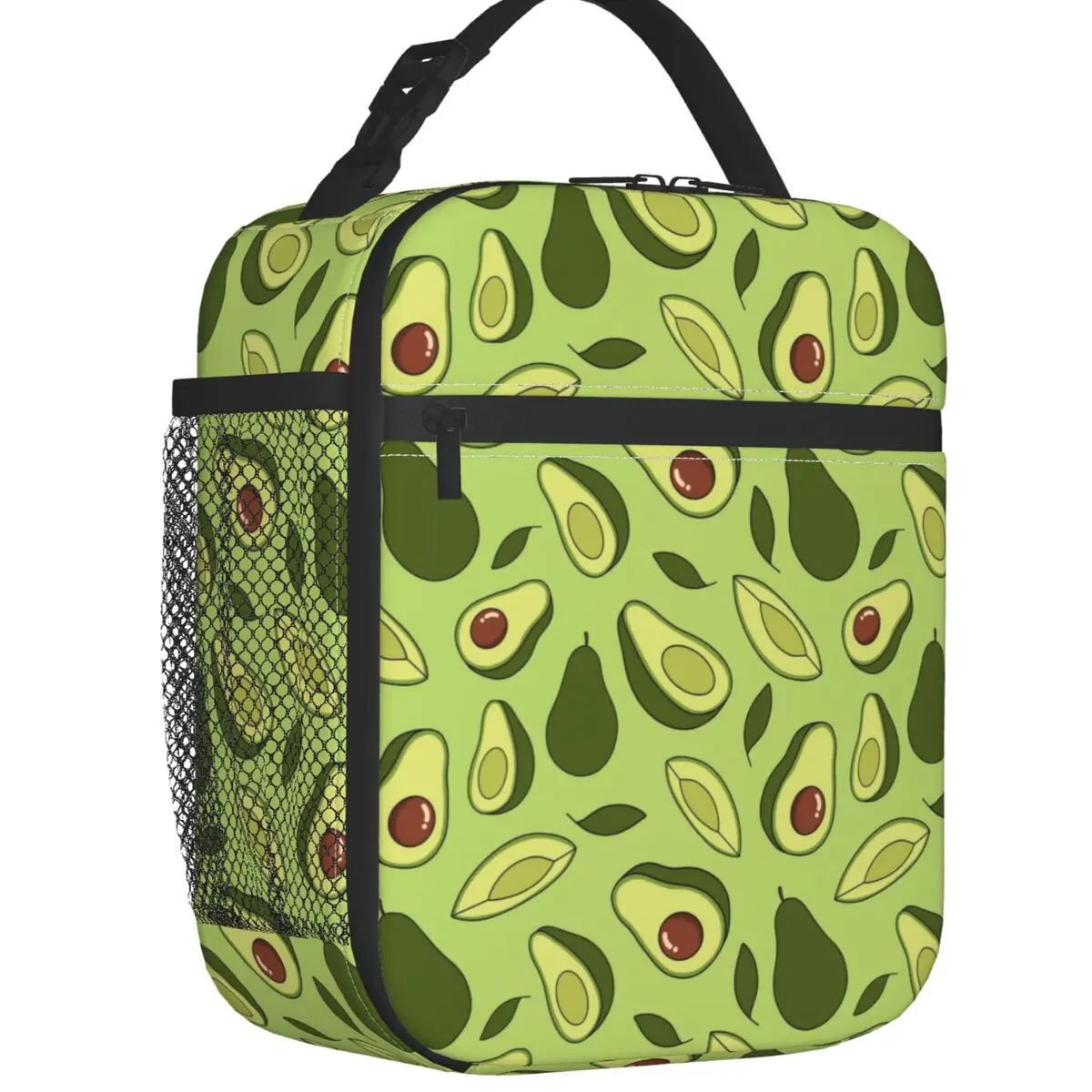 Green Avocado Print Insulated Lunch Bag for Women Leakproof Thermal Cooler Bento Box Office Work School