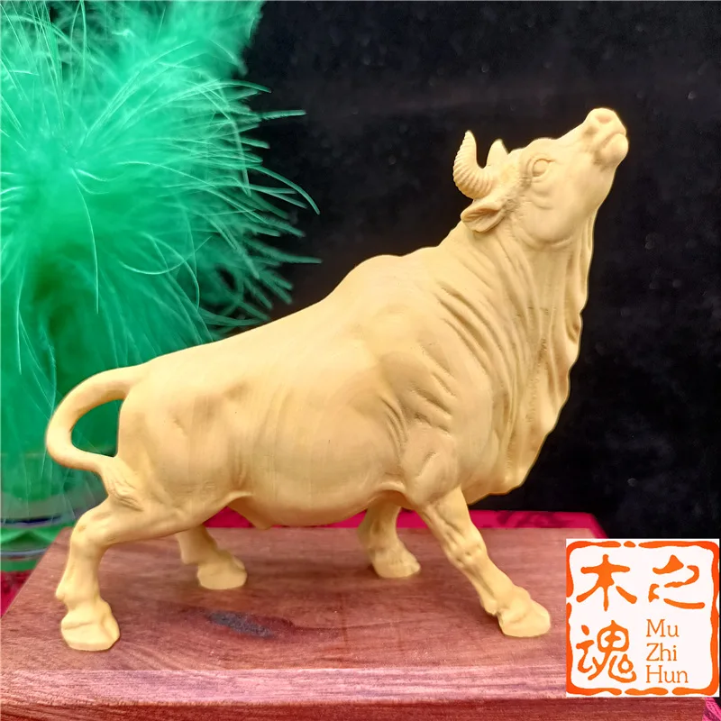 Резьба по самшиту твердая древесина животное китайский зодиак корова маленькие