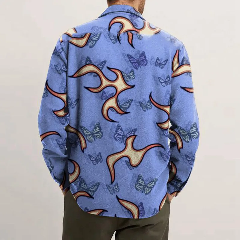 2022 Men's Lapel Unique Print Shirts Fall Fashion Button Street Long Sleeve Shirts Men's Casual High Quality Outerwear Shirts