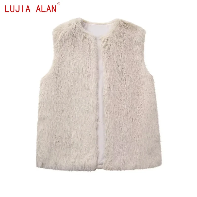 

Женский кардиган без рукавов LUJIA ALAN C2052, Осенний Повседневный Свободный кардиган из искусственного меха