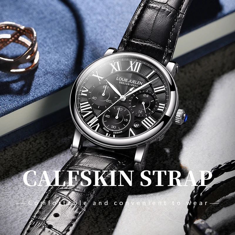 

2022 Belushi Fashion Business Watch Mens Luxury Brand Men Leather Wristwatch Date Waterproof Chronograph Men Clock Reloj Hombre