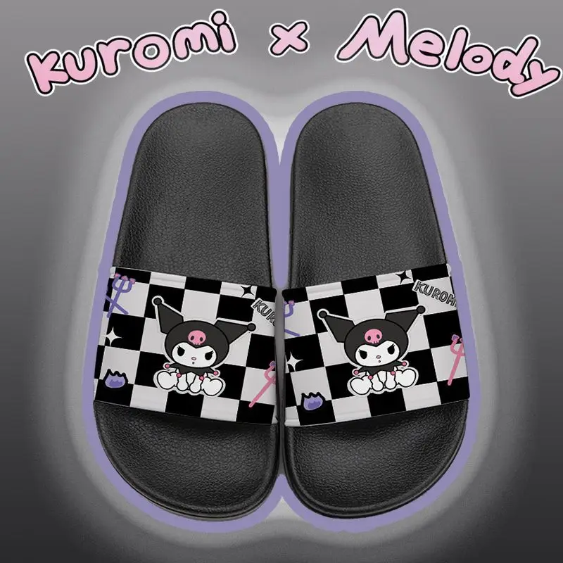 

Sanrio Kuromi Kawaii Slippers Women Black Flat Shoes Anime Indoor Outdoor Anti-Slip Casual Slipper Y2K Cool Luxury Slippers