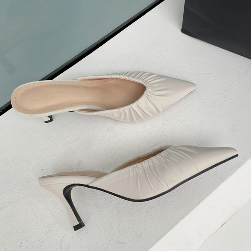 

Туфли-лодочки женские, без застежки, повседневные шлепанцы, заостренный носок, высокий каблук, сланцы, летняя обувь