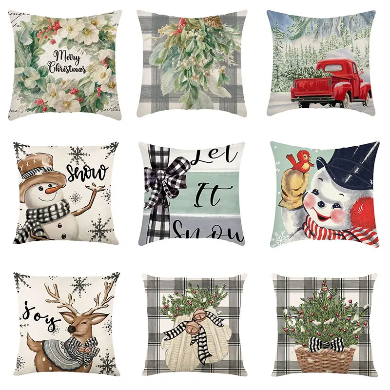 

40/45/50/60cm Christmas Polyester Pillowcase Decorative Navidad Elk Snowman Santa Tree Cushion Cover Sofa Pillow Case
