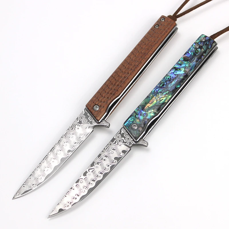 

Tunafire, карманный нож для кемпинга, раньше, дамасский нож для выживания на природе, палисандр/Морская ракушка, тактические инструменты для повседневного использования