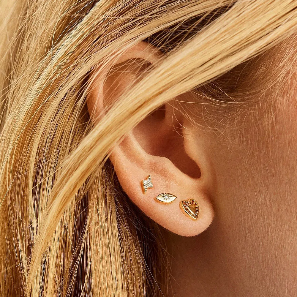 

3pcs Vintage Gold Heart Shaped Lightning Eye Stud Earrings Fashion Personality Ladies Cartilage Piercing Earrings Jewelry