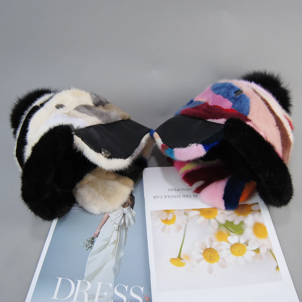 Шапки-бини из натурального меха норки зимние шапки для женщин роскошная