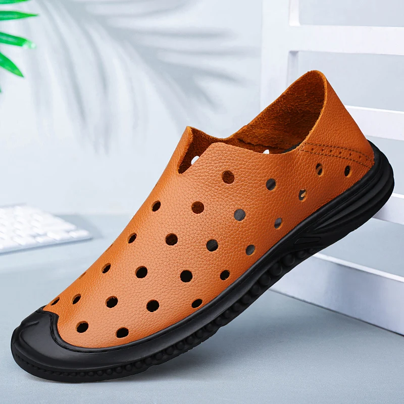 

New 2022 Summer Loafers Shoes Breathable Men Casual Shoes Comfy Luxury Sandals Men's Shoes Hollow Out Slip on office Footwear