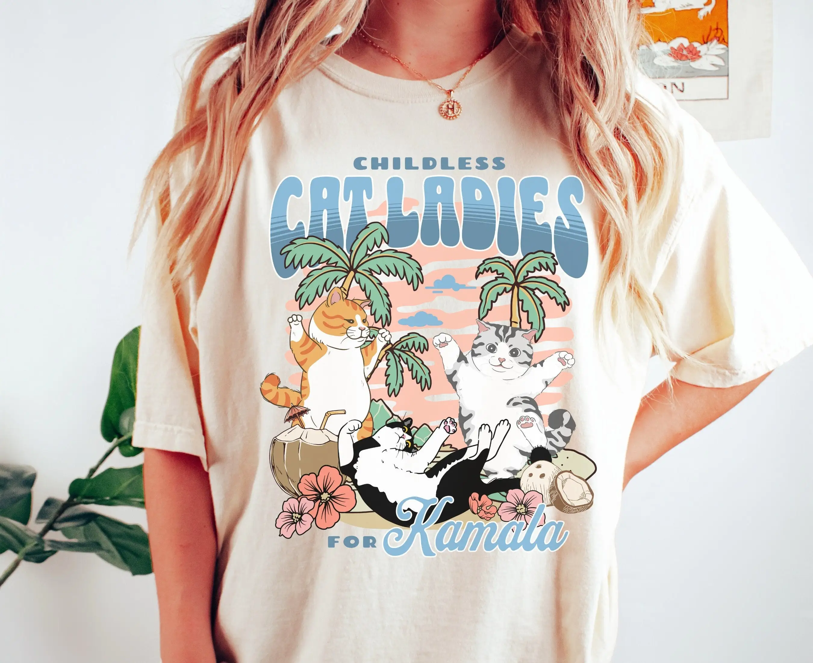 Футболка с изображением детского кота для комфортных цветов Kamala президент