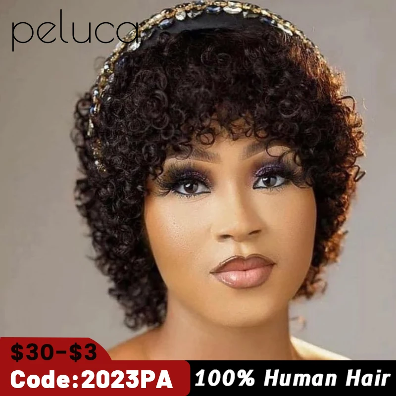 

Curly Human Hair Wigs For Women Human Hair Bob Wig Kinky Curly Wig With Bangs Perruque Cheveux Humain Full Machine Made Wig