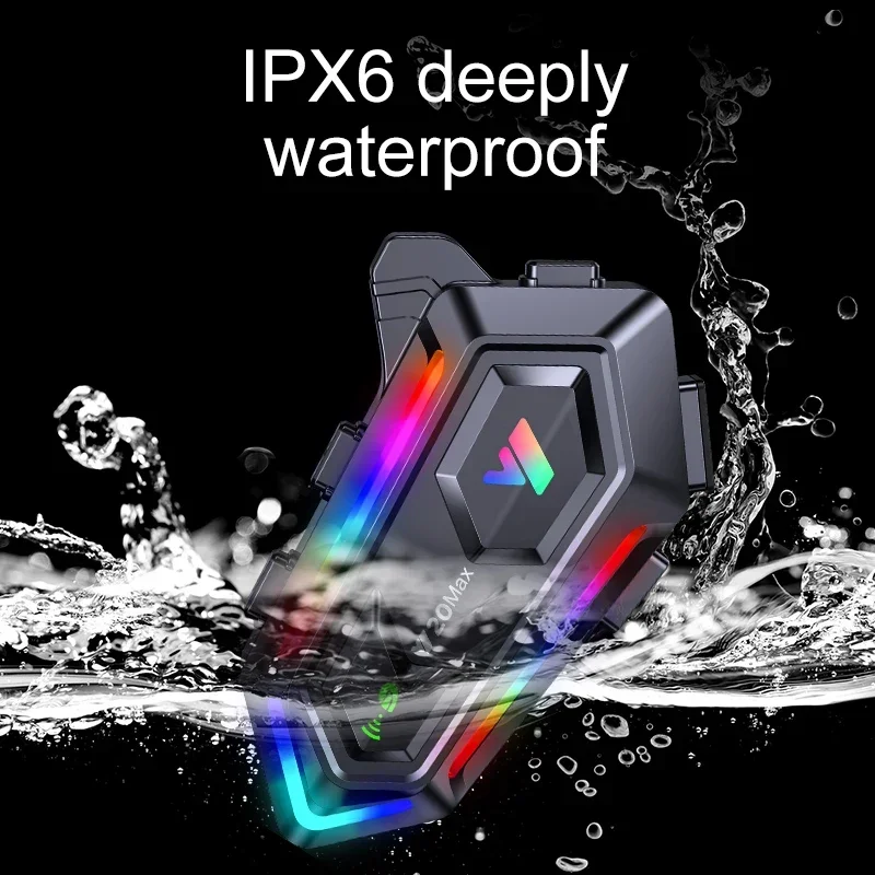 Фото Мотоциклетная Bluetooth-гарнитура Y20 MAX с интеркомом, Bluetooth V5.3, водонепроницаемость IPX6, RGB-подсветка, аккумулятор 1000 мАч №4