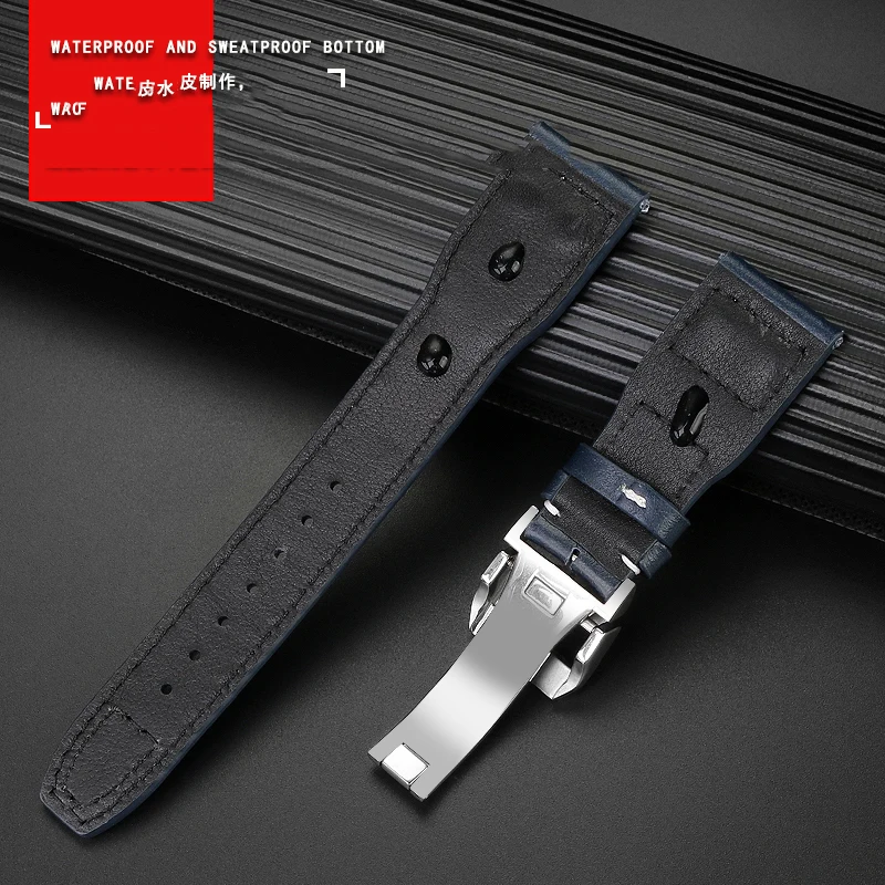 21mm 22mm Blue Brown For IWC Genuine Leather Watch Band Big Pilot Flamethrower Little Prince Mark 18 Strap Willow Nail Bracelet