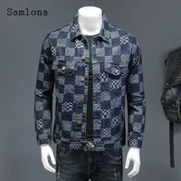 2022 new spring fashion denim jackets slim fits lattice jean denim jacket plus size men button pocket coats sexy mens clothing