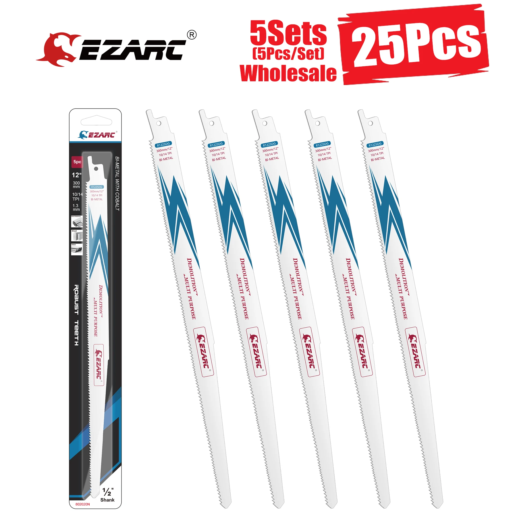

EZARC 5 комплектов (25 шт.) лезвие сабельной пилы, биметаллическая сабельная пила для Многоцелевой резки 225/300 мм 10/14TPI R925DG R1225DG