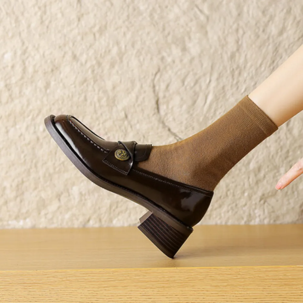 Женские маленькие кожаные весенне-осенние весенние и осенние лоферы на толстом