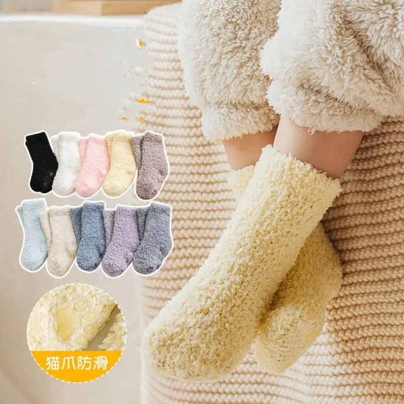 2022 New Winter Warm Thick Baby Girls Boys Socks Newborn Baby Socks Terry Anti Slip Socks for Baby Solid Infant Clothes Accessor