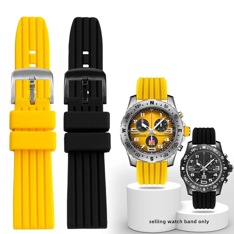 22mm  Soft silicone Watch Band for B-reitl-ing Watchband Avenger Challenger Yellow Wolf Super Ocean Culture men's Strap Bracelet