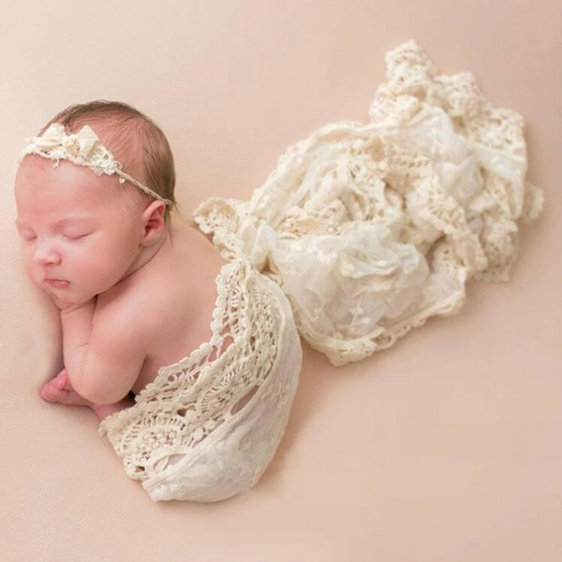 Newborn Baby Photo Wraps High Quality Lace Cotton Soft Infant Photography Fairy Swaddle Blanket Photo Shoot Filler Background