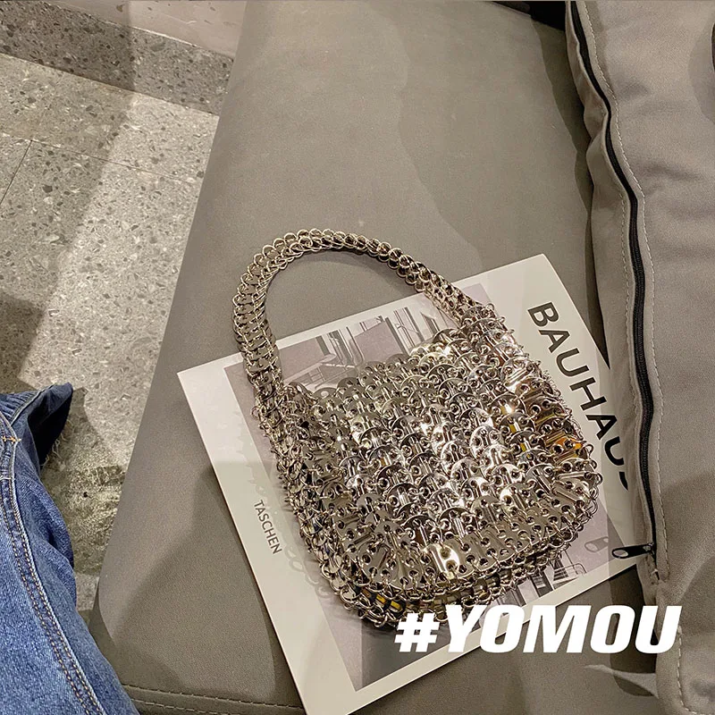 Роскошные дизайнерские женские сумки серебристая металлическая плетеная