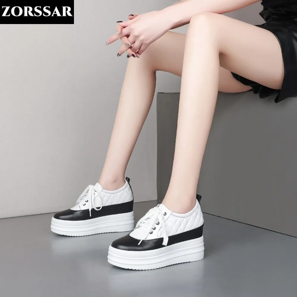 

Genuine Leather Platform 8cm Height Increasing Casual Shoes Woman 2024 Spring New Hidden Wedge Sneakers Female Vulcanize Shoes