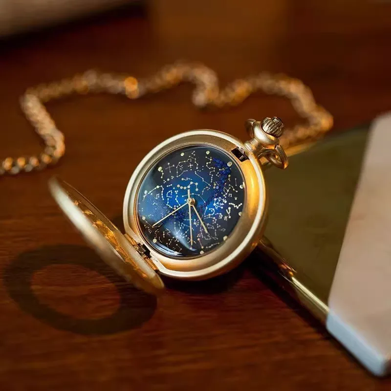 Фото Арктическая карта звезды, звездное небо, сапфировые карманные часы для мужчин и женщин, подарок подруге на день рождения №3