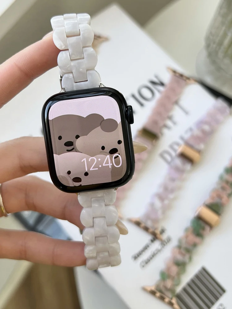 ремешок на apple watch Женский тонкий из смолы для Apple Watch 45 мм 44-40 41 46 браслет Glacier Link iwatch