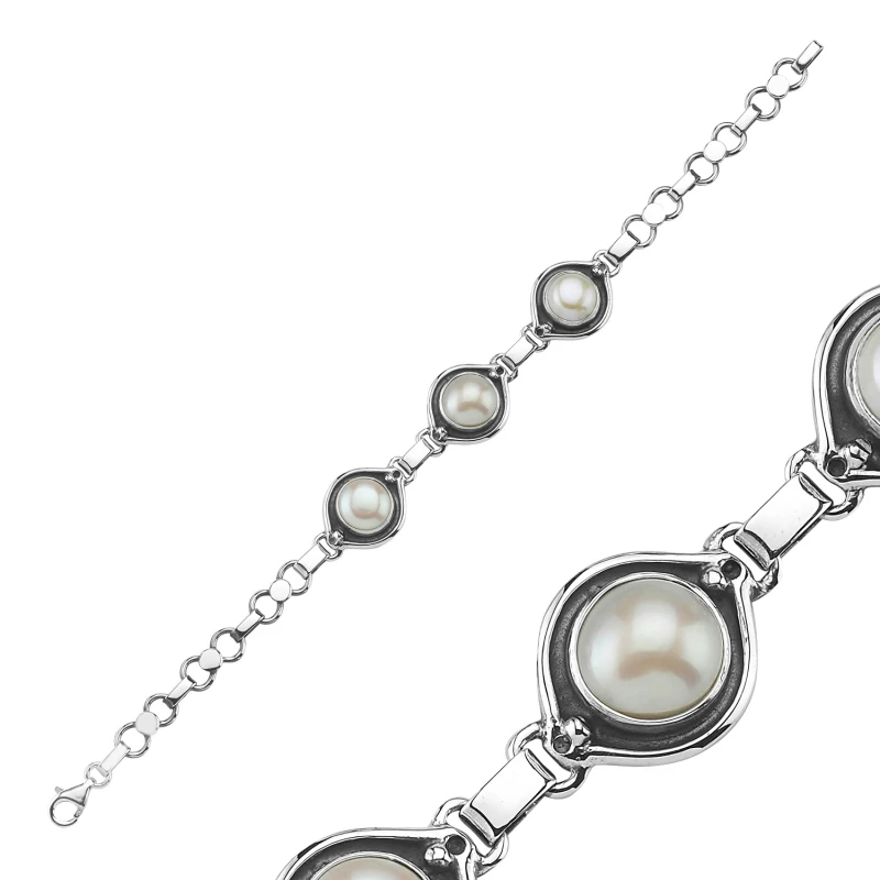 

Серебряный 925 пробы жемчуг браслет ручной работы