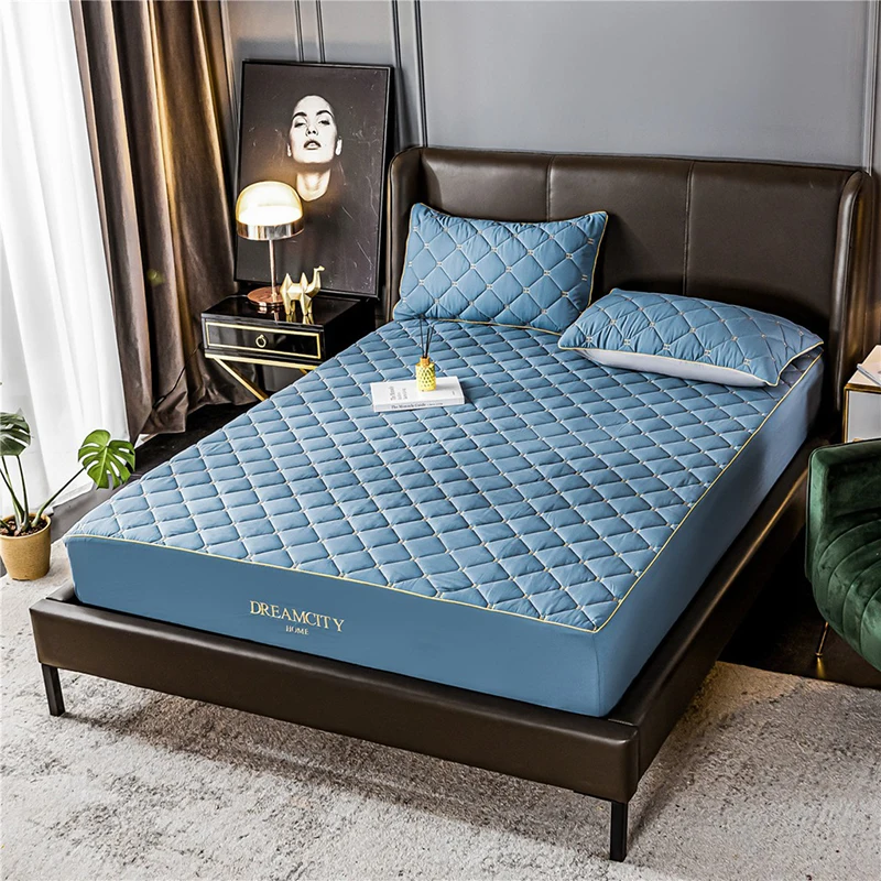 

Thicken Quilted Mattress Cover King Queen Quilted Bed Fitted Bed Sheet Anti-Bacteria Mattress Topper Air-Permeable Bed Pad