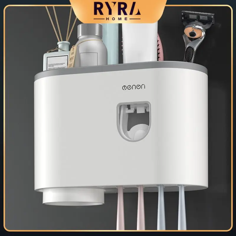 

Держатель для зубной щетки в ванную комнату с магнитными чашками, автоматический держатель для зубных щеток, стеллаж для хранения с 4 отделе...