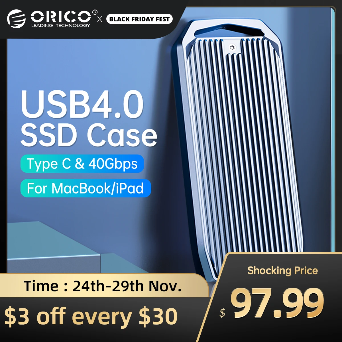 ORICO USB4.0 M.2 SSD Case 40Gbps M2 NVMe Case Compatible with Thunderbolt 3 4 USB3.2 USB 3.1 3.0 Type-C Multiple Protocols