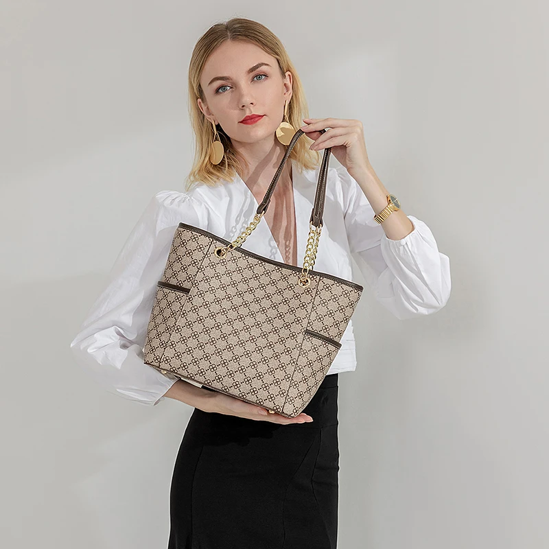 Shoulder Tote Bags For Women 2022 New Luxury Designer Brand Shopper Shopping Chain Sling Fashion Plaid Mahjong Leather Handbags