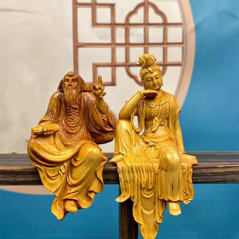 Натуральная декоративная статуэтка Cypress Guanyin- Lao-Tzu статуэтки с китайскими