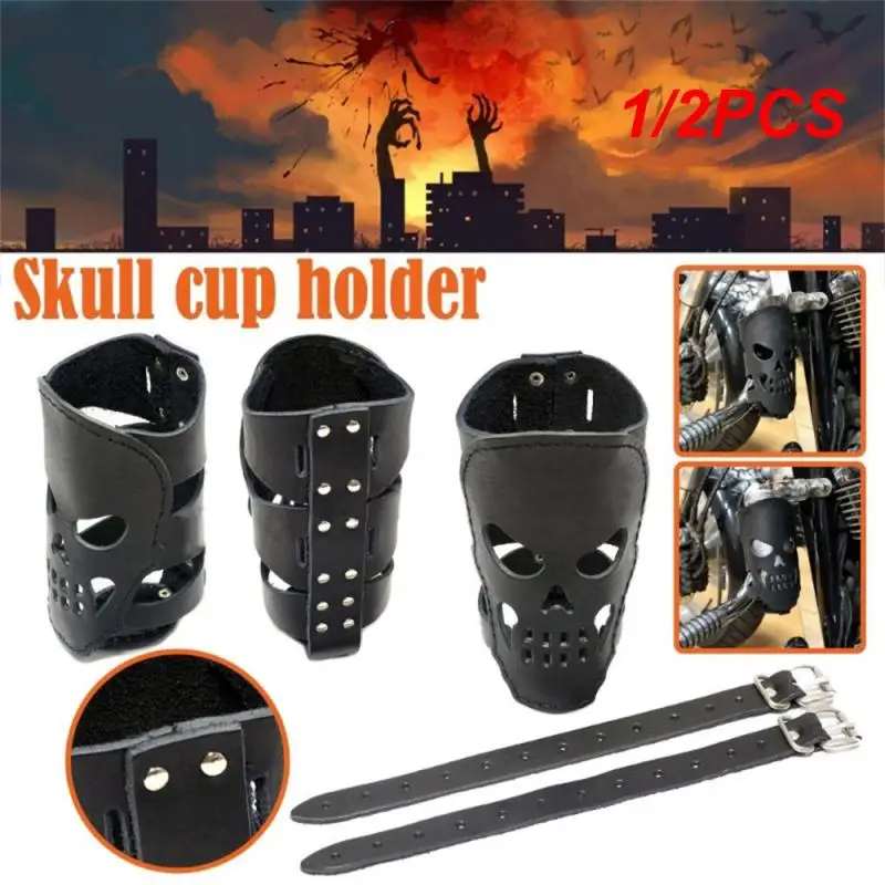 

Bikes Drink Holder Skull Pattern Riding Beverage Cup Bracket PU Leather Portable Durable for Bicycles Motorcycle