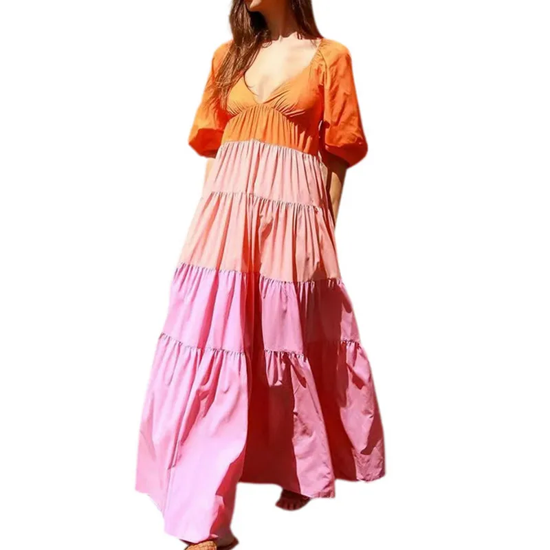 

Женское платье с рукавом средней длины, длинное платье в стиле бохо с глубоким V-образным вырезом, элегантное вечернее вечерние для женщин