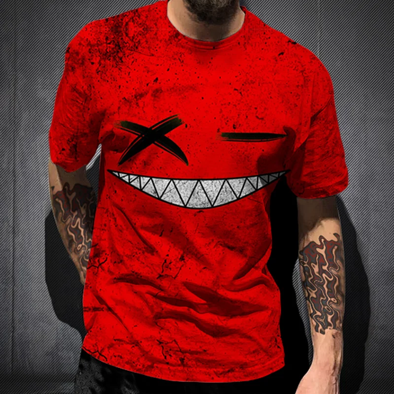 

2022 Summer Harajuku Tops Smile Face Printed 3D T Shirt for men Summer Fashion XO Letter T-shirt O-Neck Shirt Streetwear