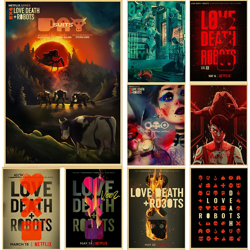 Постеры в стиле ретро «любовь, смерть и роботы», крафт-бумага, винтажная комната, Декор для дома, бара, кафе, эстетическое искусство, настенная живопись