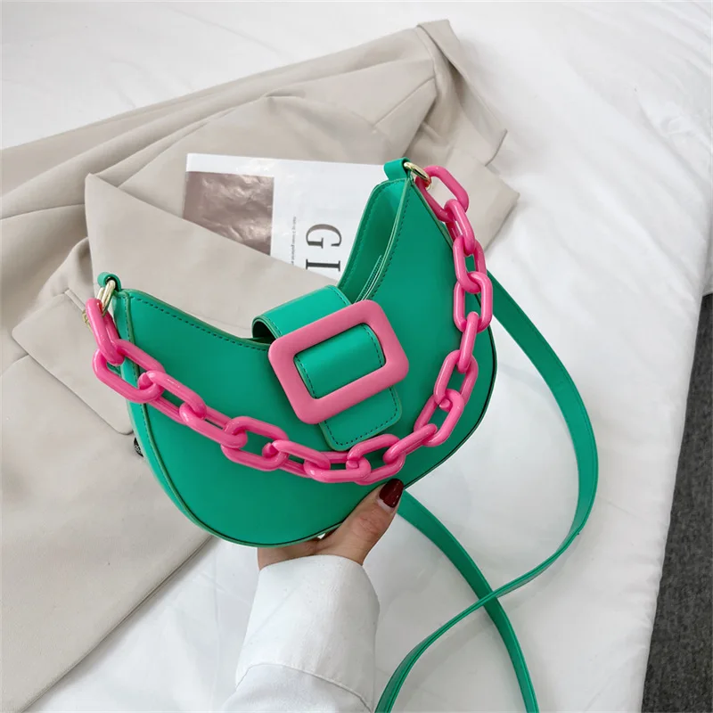 

2022 New Fashion Chain Ladies Handbag Trend Women'S Shoulder Pu Leather Crossbody Bags For Women Hit Color Messenger Bags