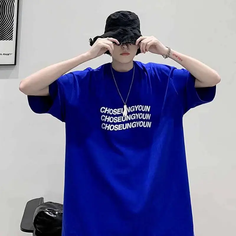 

Klein Blue T-shirt Men's Short Sleeve ins Tide Brand Loose High Street Summer American Printed Couple Half Sleeve T-shirt