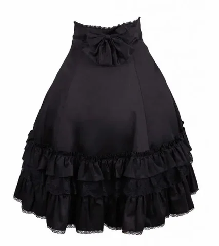Женская хлопковая черная готическая юбка с оборками и бантом
