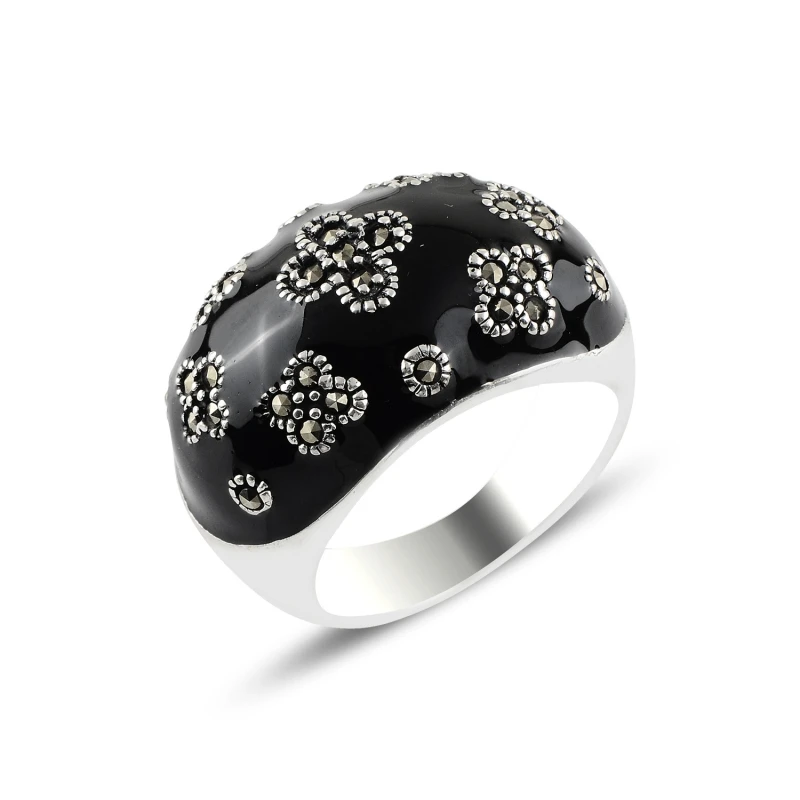 

Silver 925 Sterling Enamel & Marcasite Ring